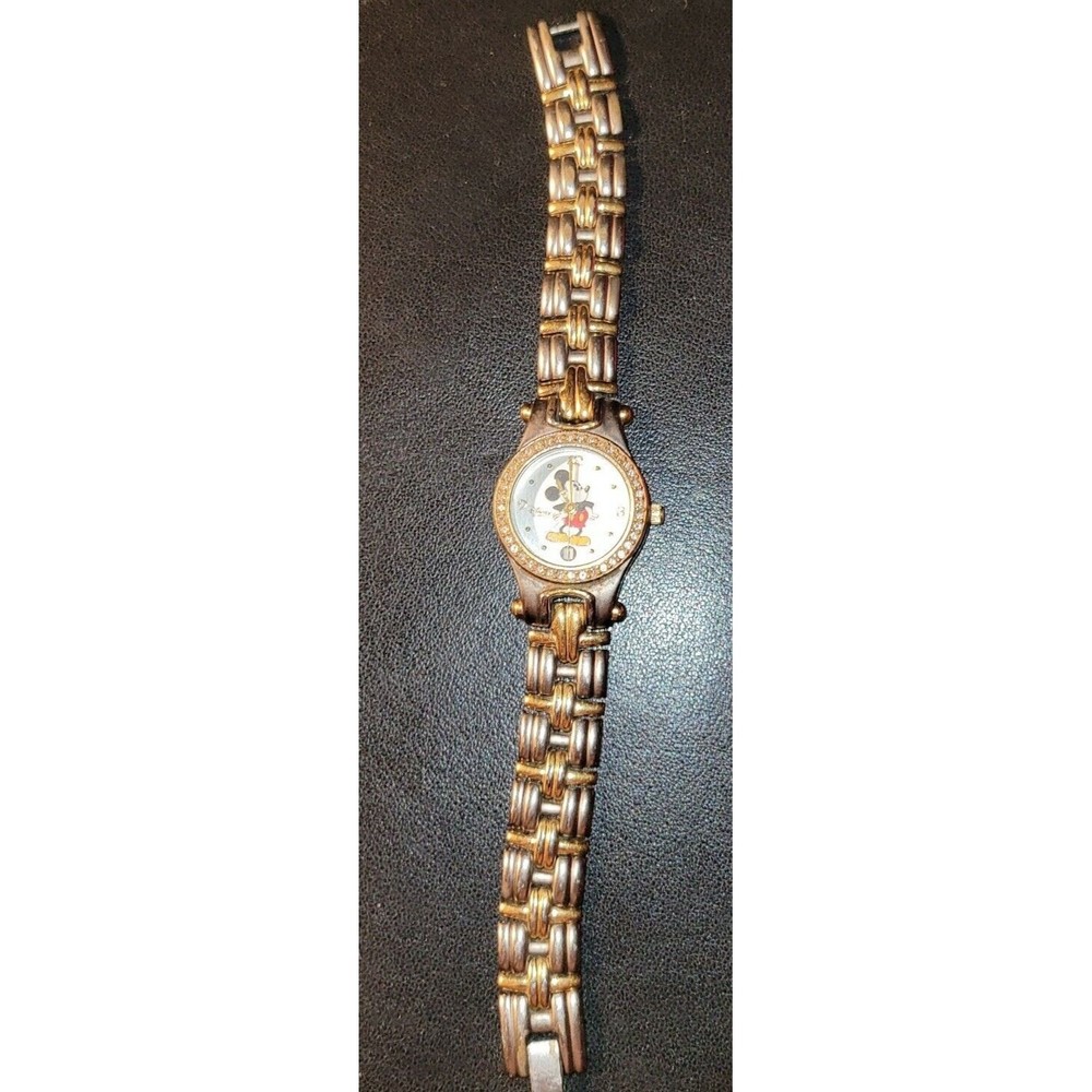 Disney Time Works 85/8273 Gold/Silver Mickey Mouse Ladies Watch Date Indicator